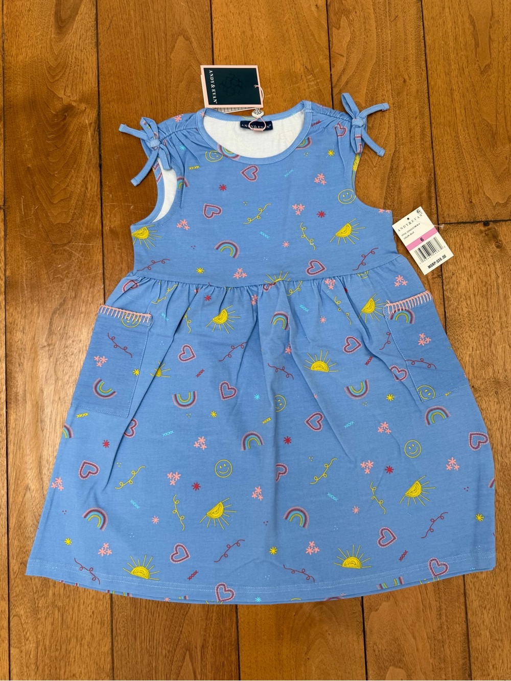 NWT Andy & Evan Girls Blue Rainbow Sunshine Print Dress Size 6
